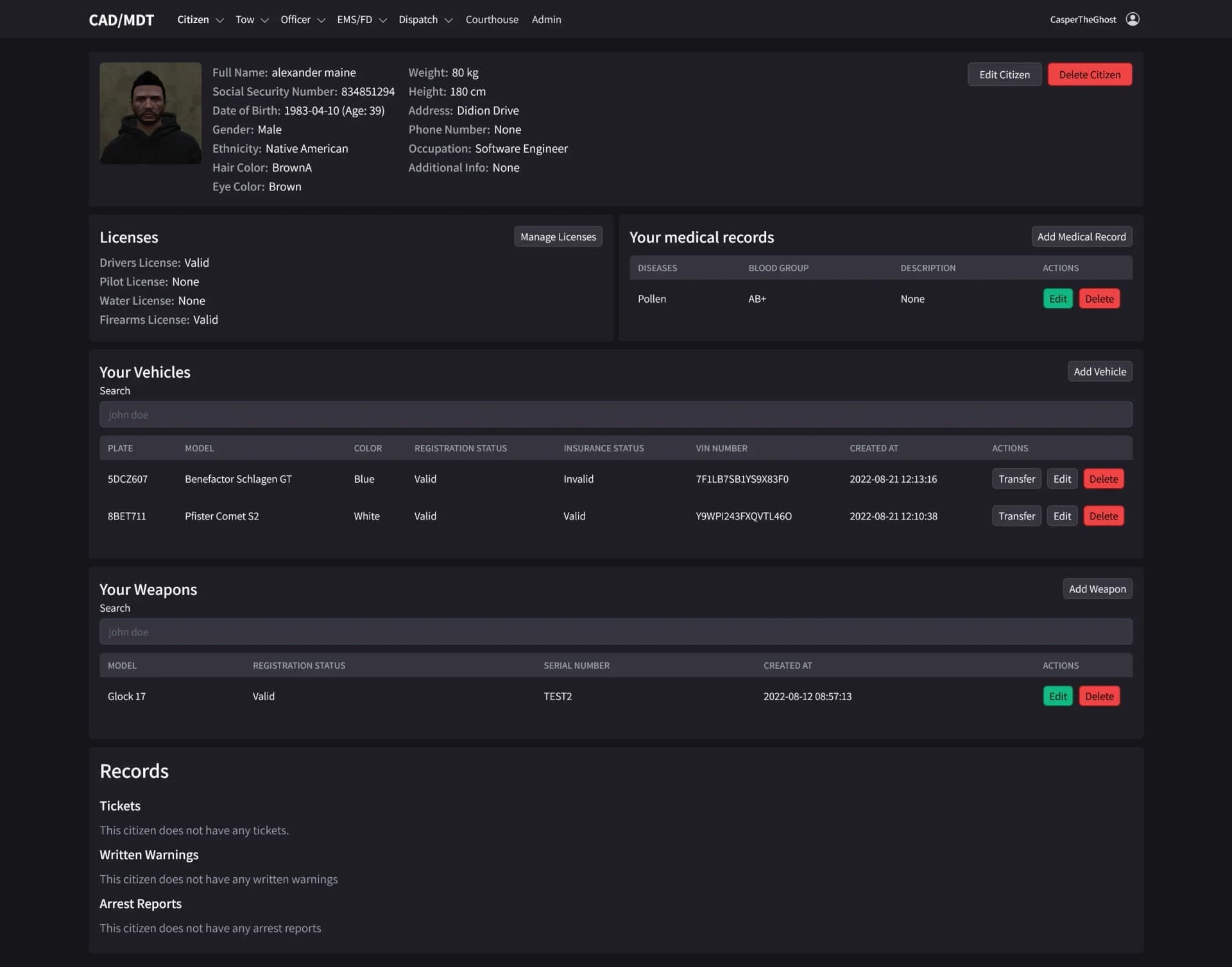 SnailyCADv4 Citizens Dashboard