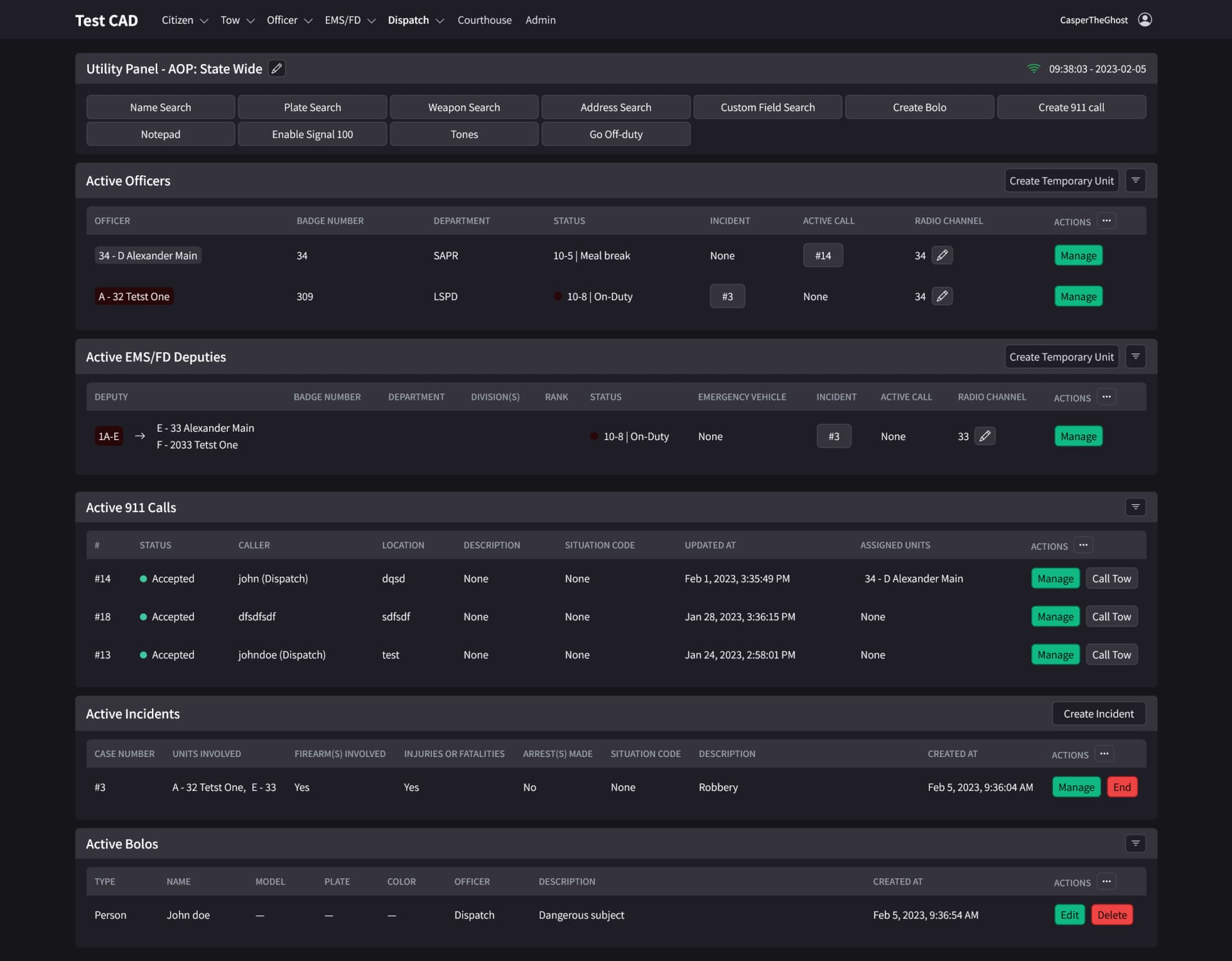 SnailyCADv4 Dispatch Dashboard