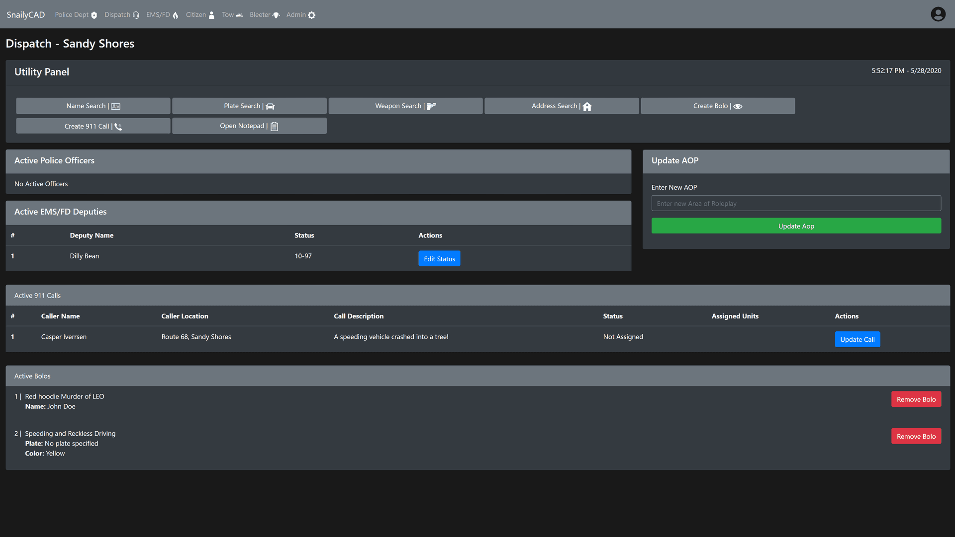 SnailyCADv2 Dispatch Dashboard